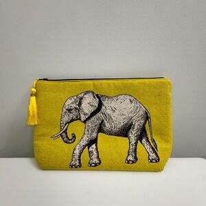 Bright yellow canvas pouch with elephant Made in South Africa